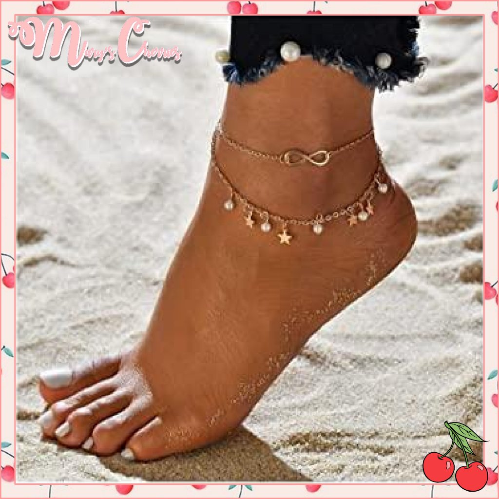2/$25 Infinity Stars & Pearls Gold Anklet